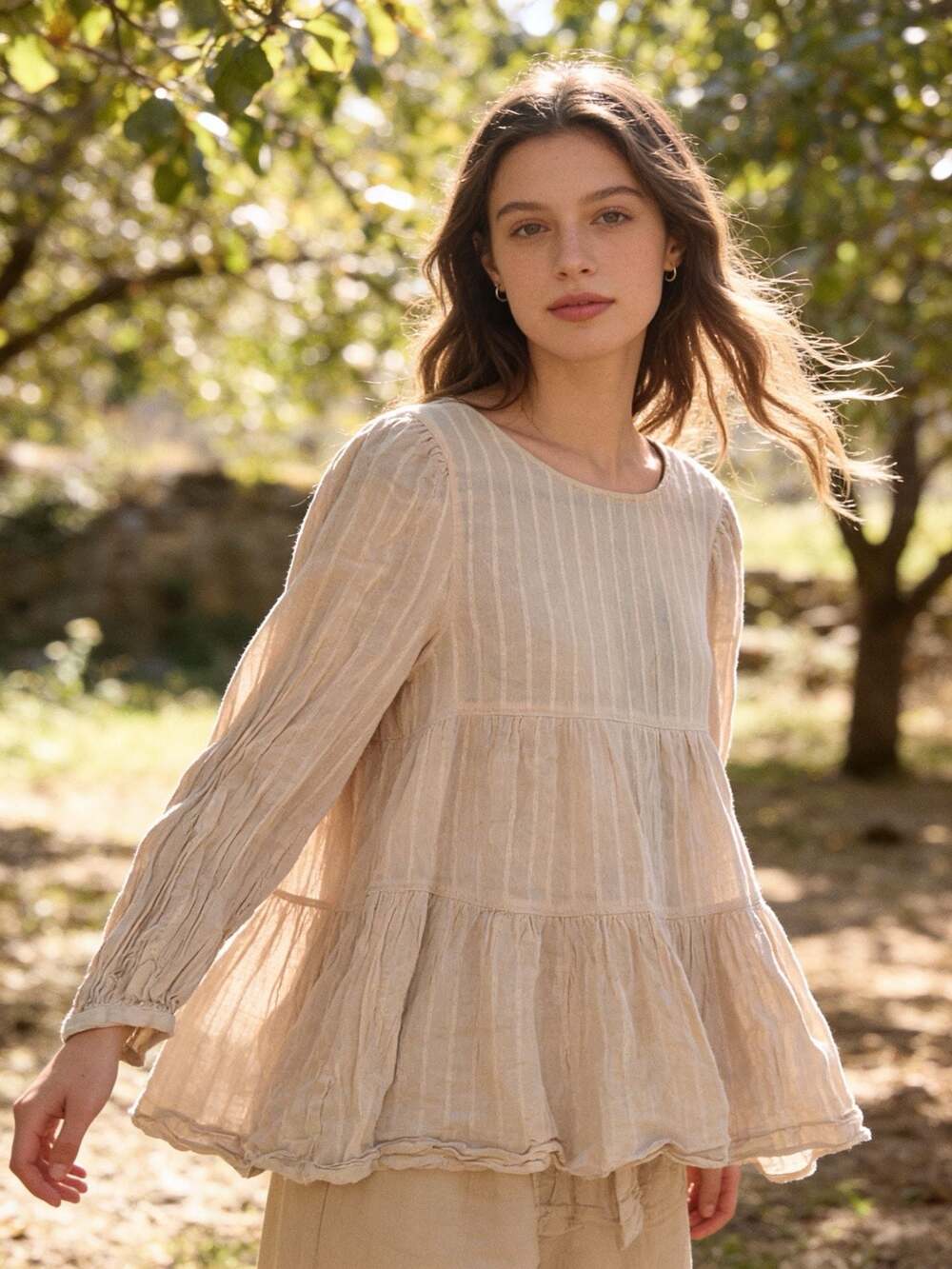 American Eagle Outfitters Long Sleeve Tiered Boho Babydoll Open Back Blouse XS